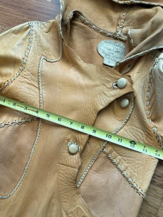 Vintage Pieles Pitic 70’s whipstitch leather raw edge festival hippie coat - Picture 9 of 13